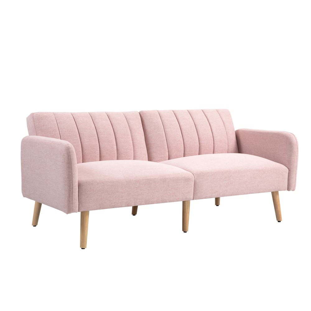 Canapé convertible 2 places design scandinave bois tissu rose
