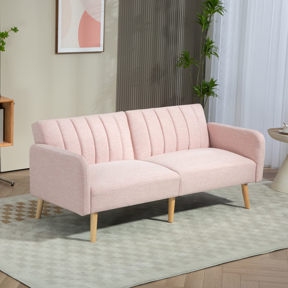 Canapé convertible 2 places design scandinave bois tissu rose