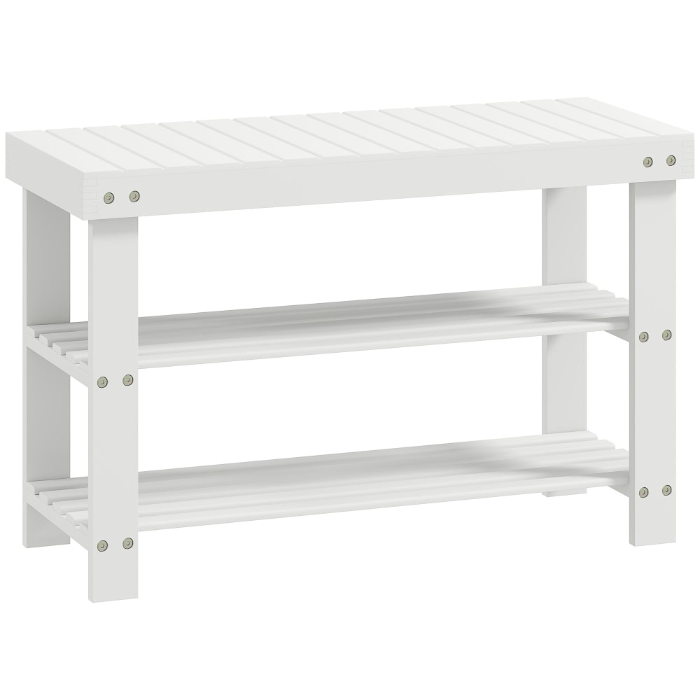 Banc à chaussures 2 étagères en bambou blanc