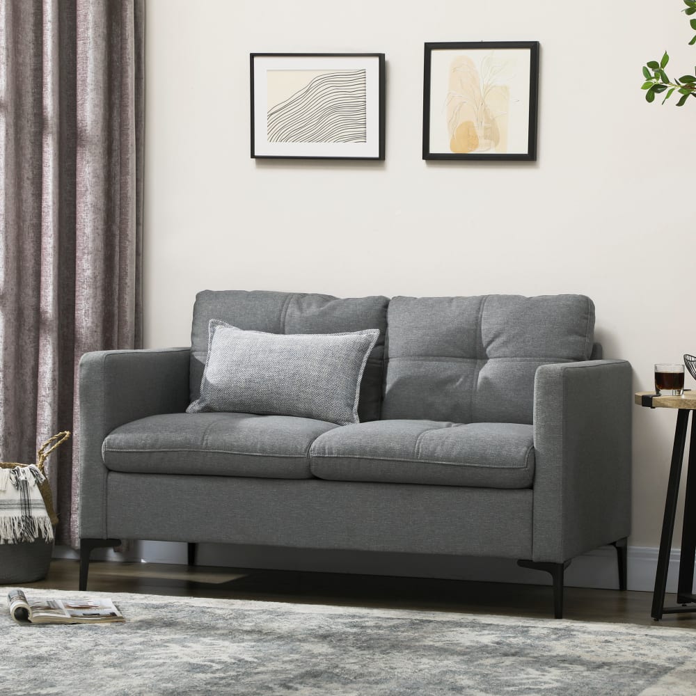 Canapé 2 places design capitonné assise confortable acier gris foncé