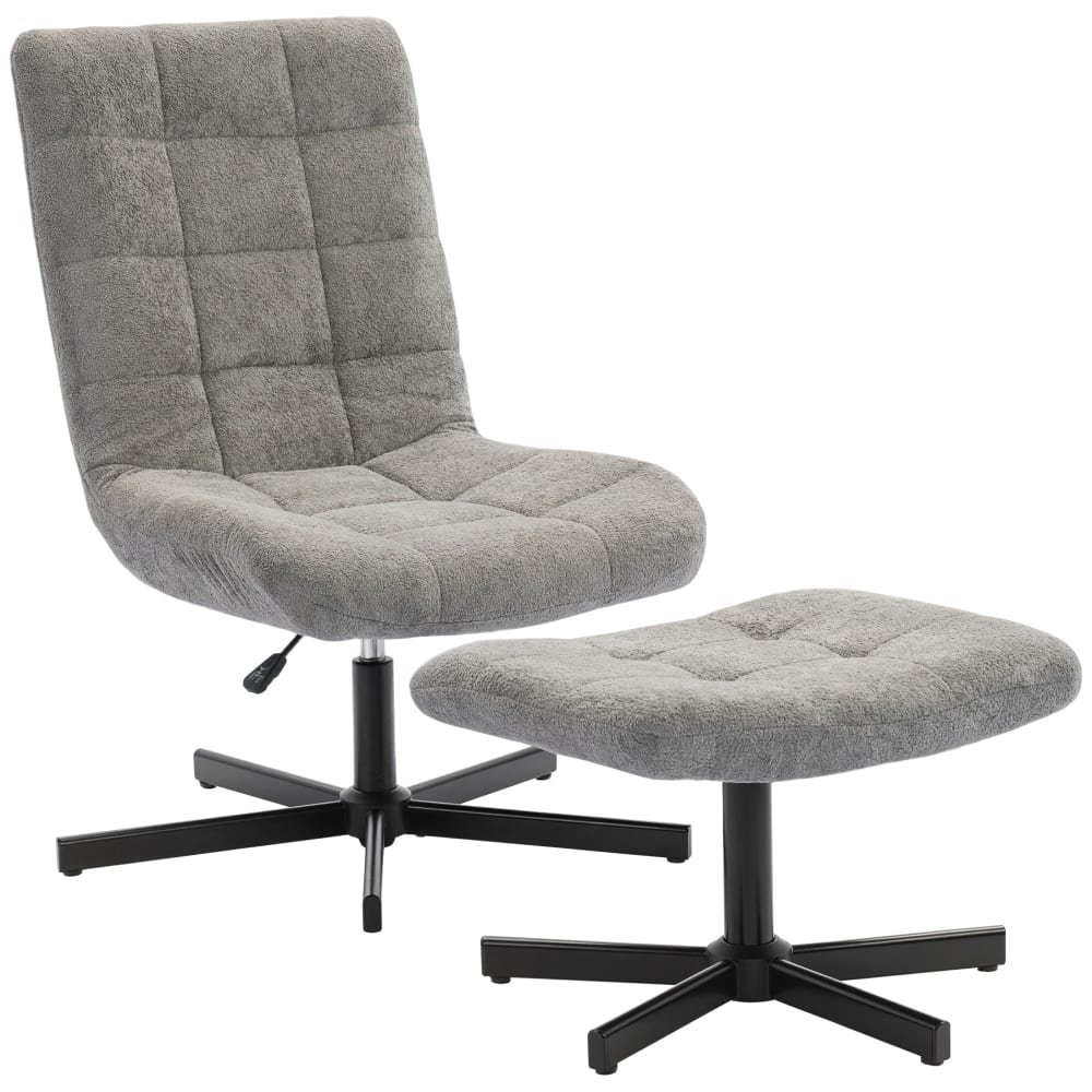 Fauteuil salon avec repose-pieds dossier inclinable velours gris — Beyit