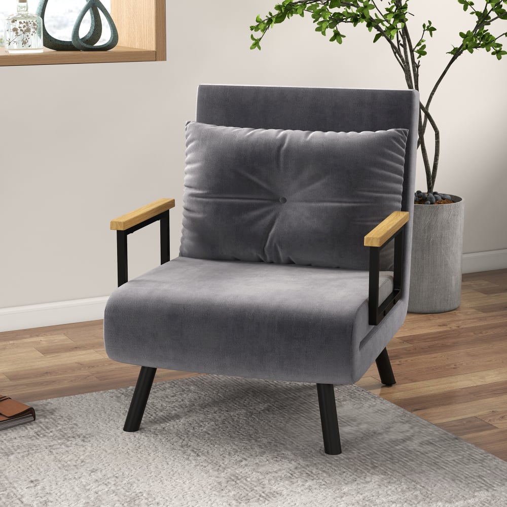 Fauteuil convertible 1 place dossier inclinable velours gris