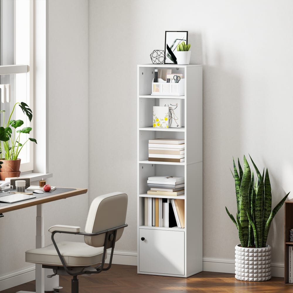 Weißholz-Bibliothek, 6 Ebenen & 3 verstellbar - Maisons Du Monde