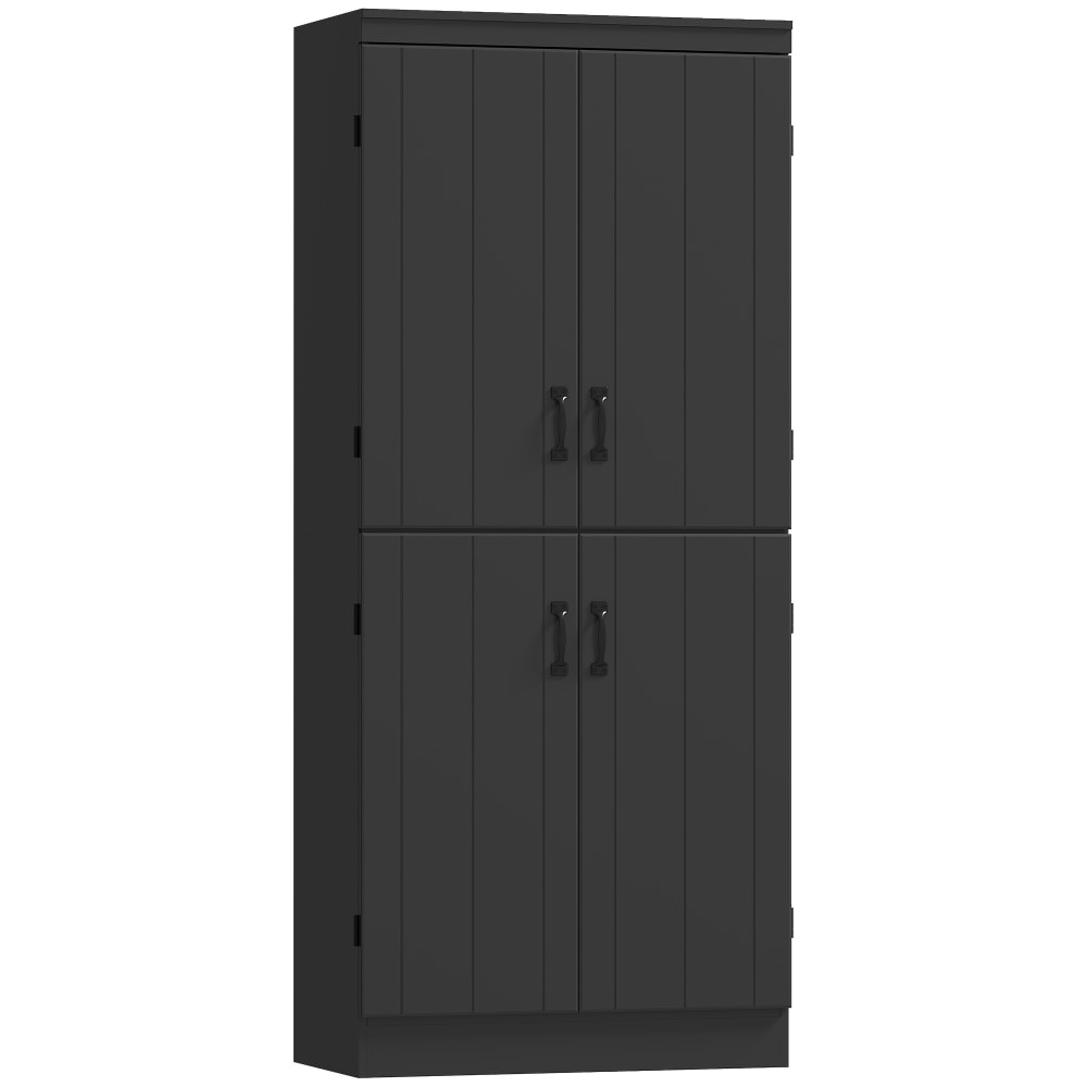 Armoire de cuisine 4 portes à 6 niveaux étagères réglables MDF noir