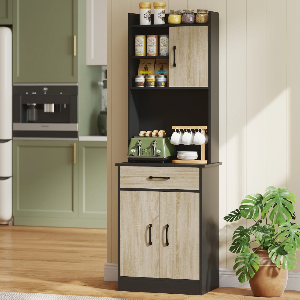 Buffet haut cuisine tiroir 3 portes panneau de particules bois naturel