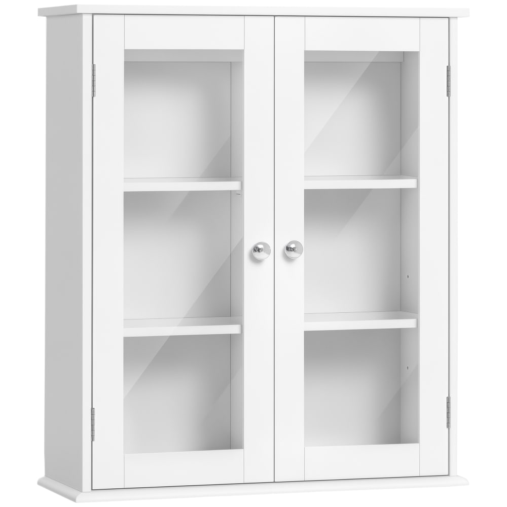Armoire murale de salle de bain 2 portes en verre trempé MDF blanc