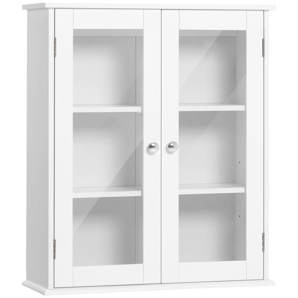Kleankin Weißes MDF-Wandbadezimmerschrank mit 2 Glas-Türen style modern Weiß Holz