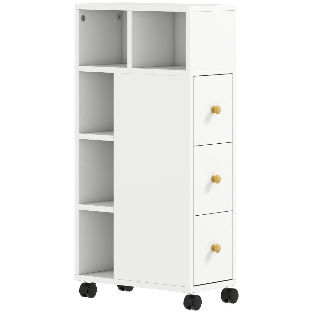Homcom Weißer MDF-Badezimmerkommode mit 3 Schubladen & Rollen style modern Weiß Holz