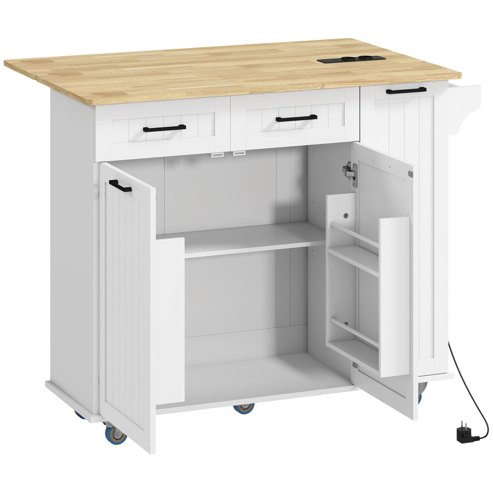 Îlot central cuisine mobile prise de courant et port USB blanc