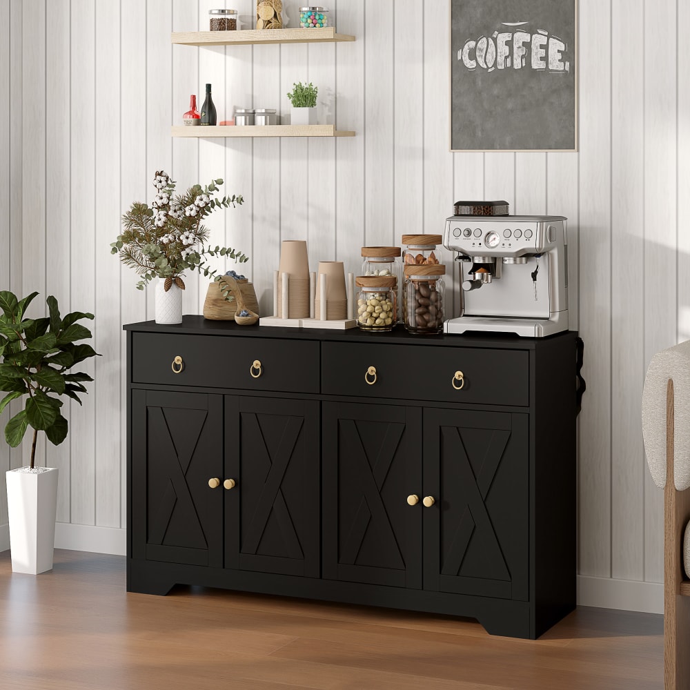 Buffet meuble de rangement armoire de cuisine en bois noir