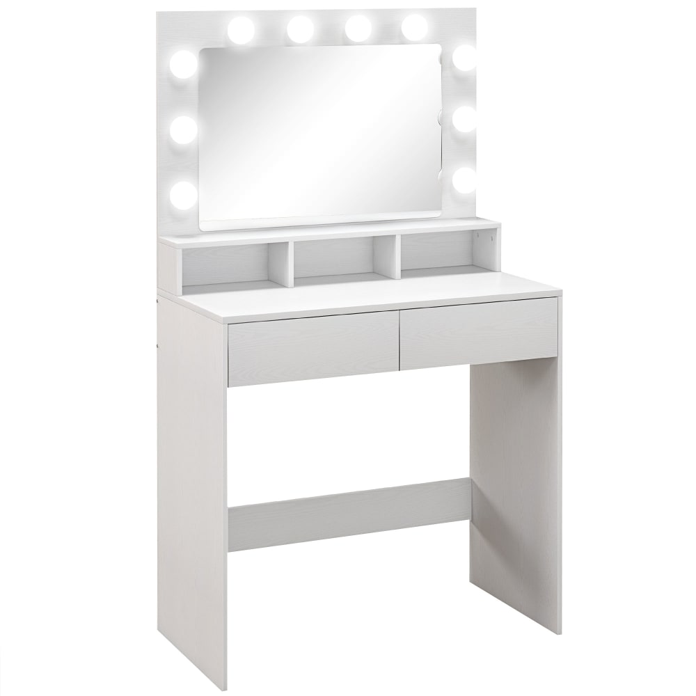 Coiffeuse avec miroir Hollywood tiroirs 10 ampoules en bois blanc