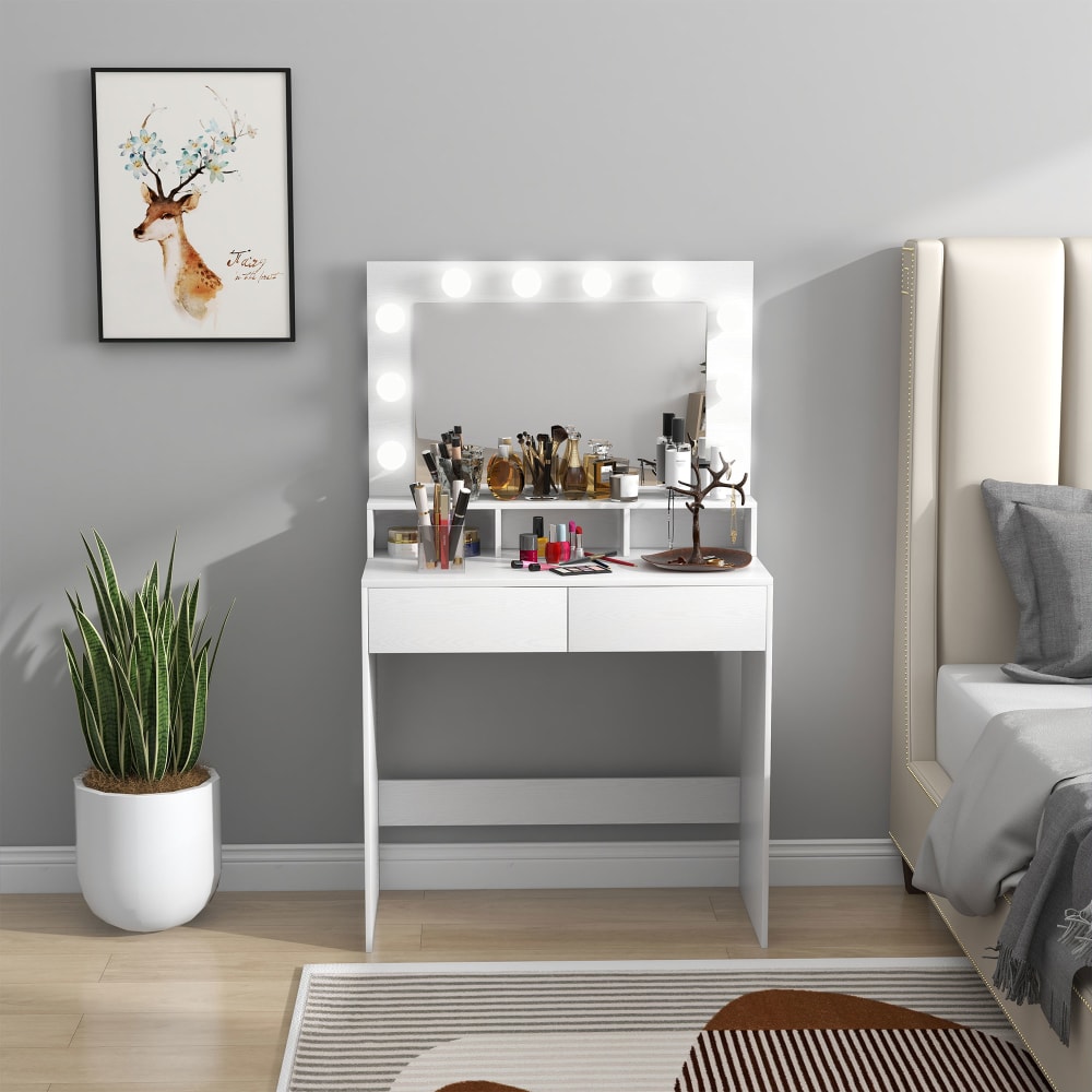 Hollywood-Kommode&Spiegel, 10-Birnen, Weißholz - Maisons Du Monde