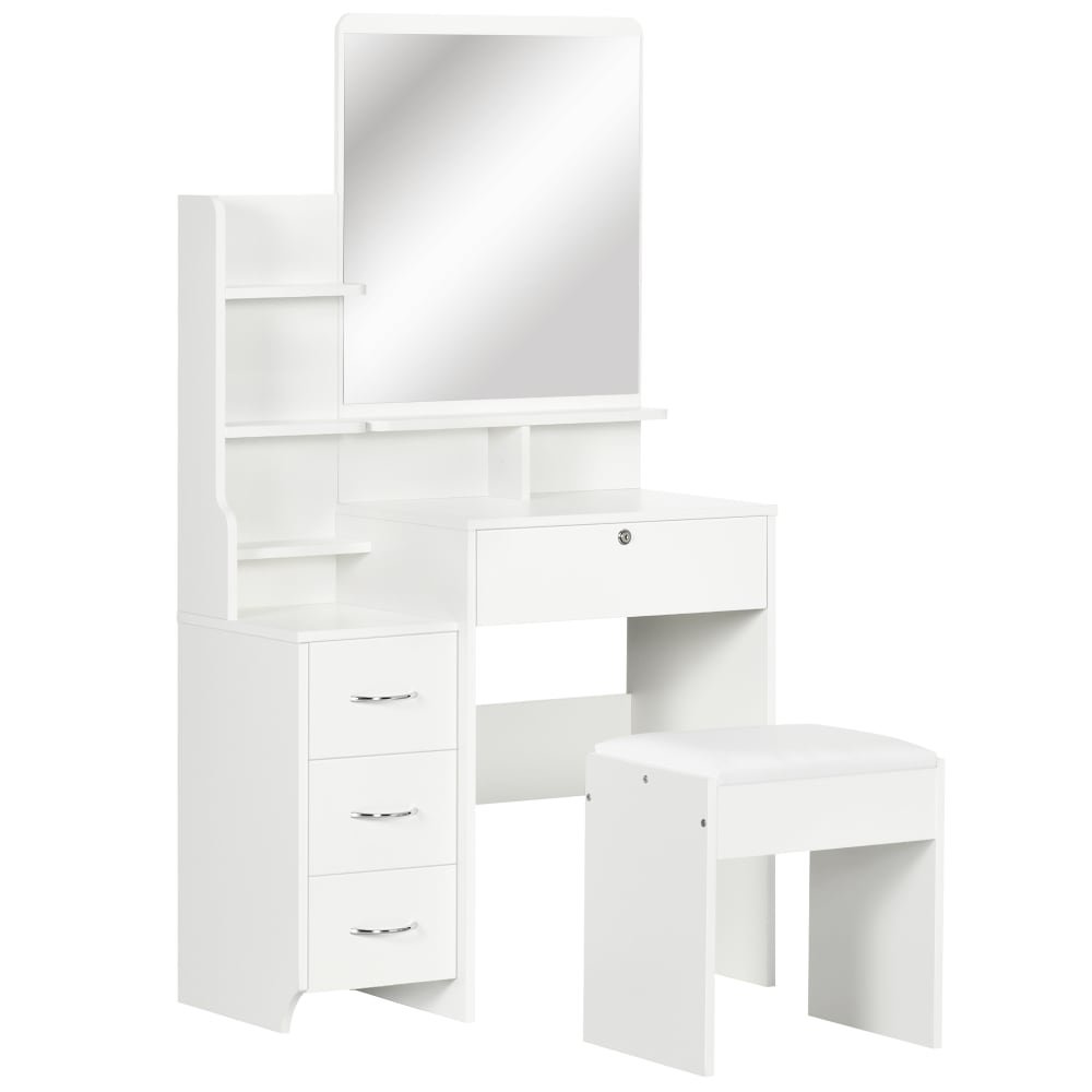 Coiffeuse table de maquillage tabouret miroir étagères tiroirs blanc