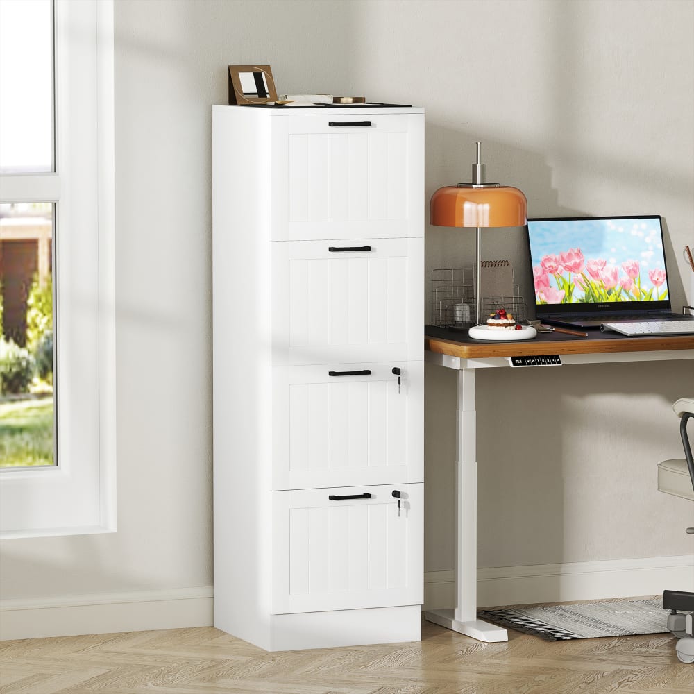 Caisson bureau mobile 4 tiroirs et serrure bois blanc