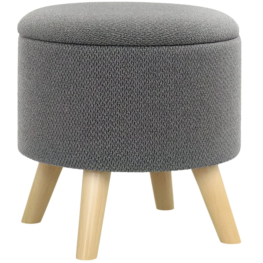 Pouf rond repose-pieds avec coffre de rangement bois gris