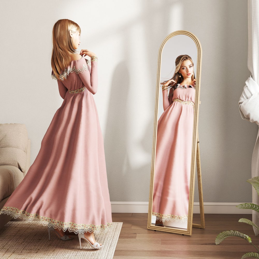 Miroir de sol arqué pleine longueur 40 x 160 cm en verre beige — vue 4