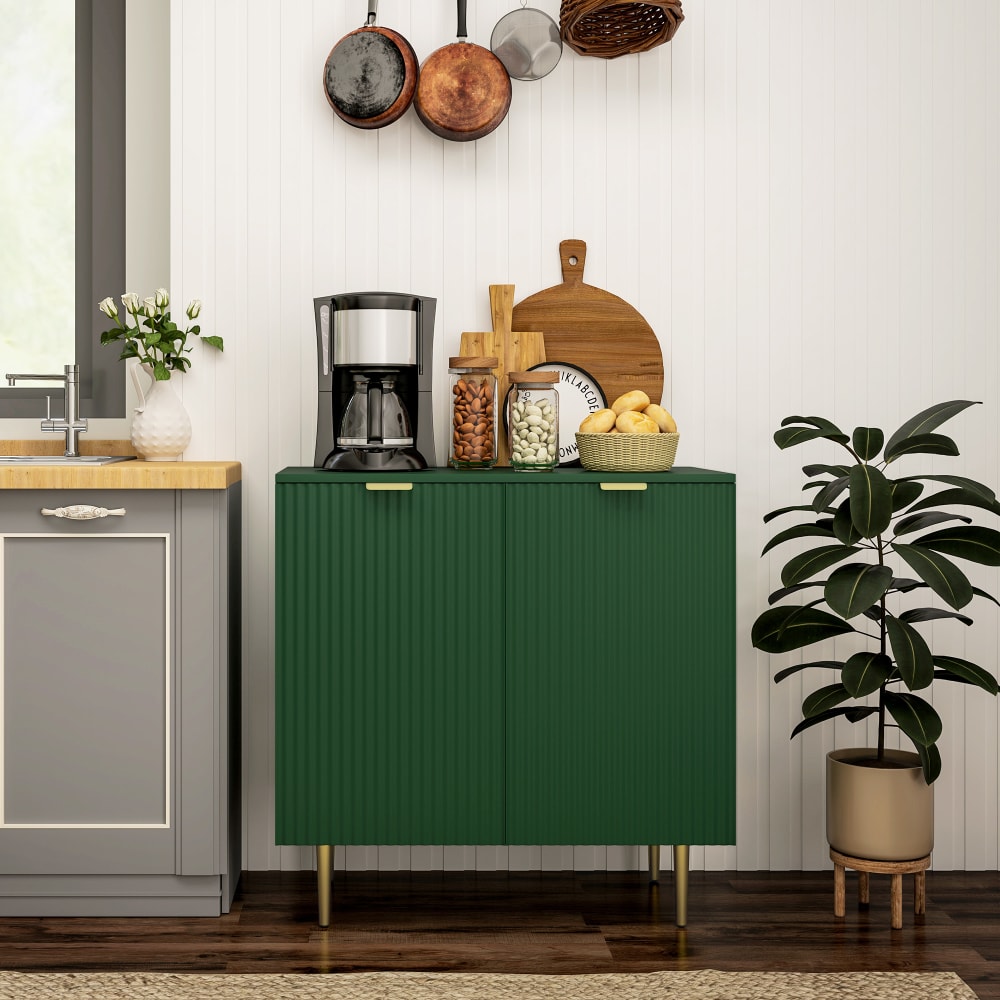 Olivengrün-Gold-Metall-Riffel-Design-Regal, 2-türig - Maisons Du