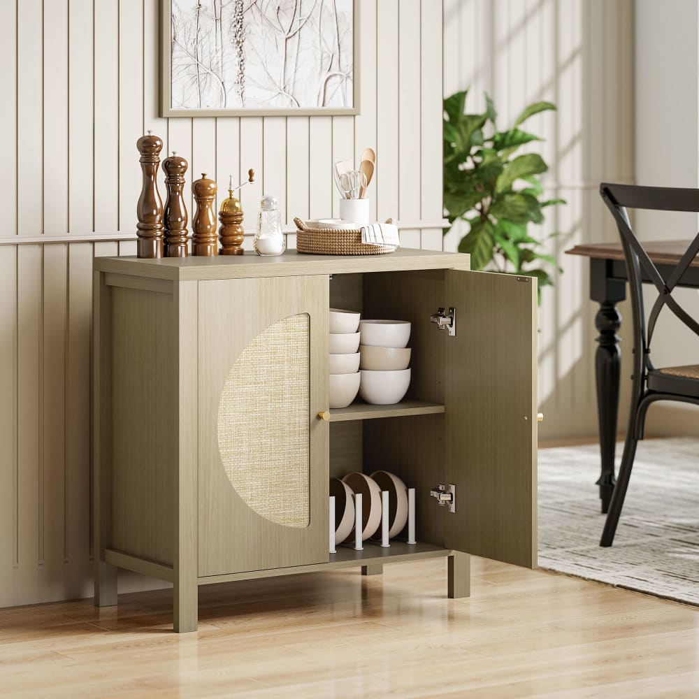 Homcom Rattaneffekt-Küchenbuffet, 2-türig, Naturholz style exotic Beige Spanplatte