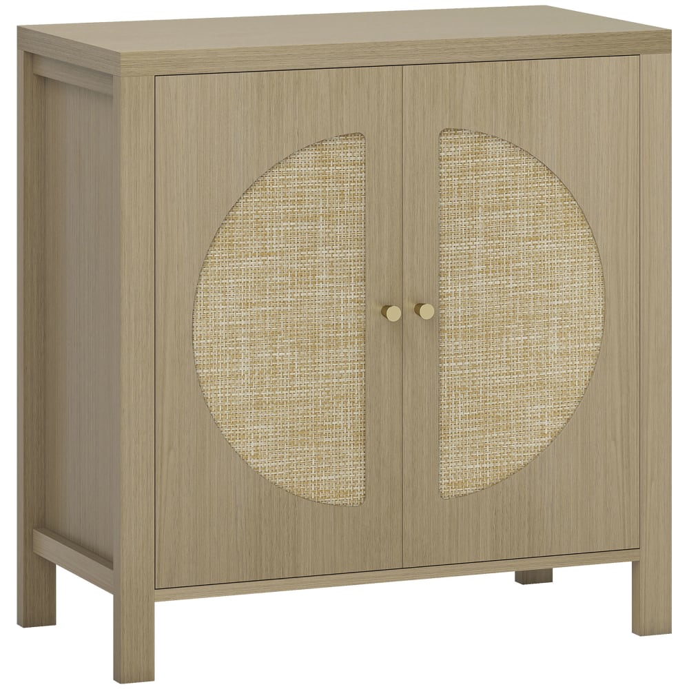 Buffet cuisine 2 portes effet rotin panneau de particules bois naturel