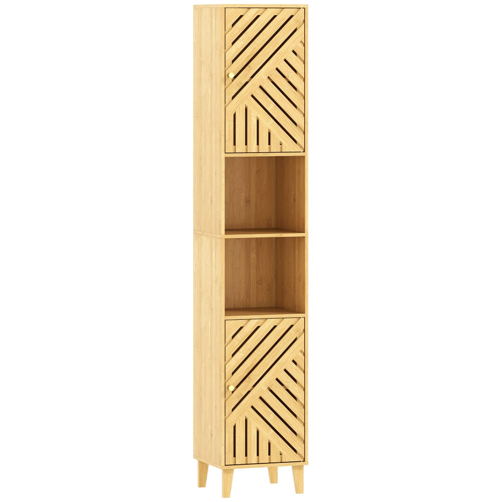 Meuble de rangement colonne portes et pieds en bambou bois naturel — Beyit