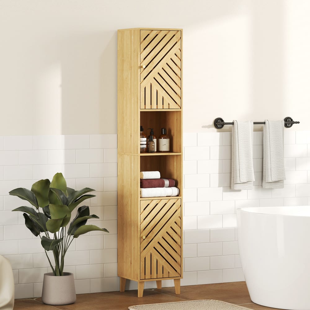 Meuble de rangement colonne portes et pieds en bambou bois naturel — vue 4