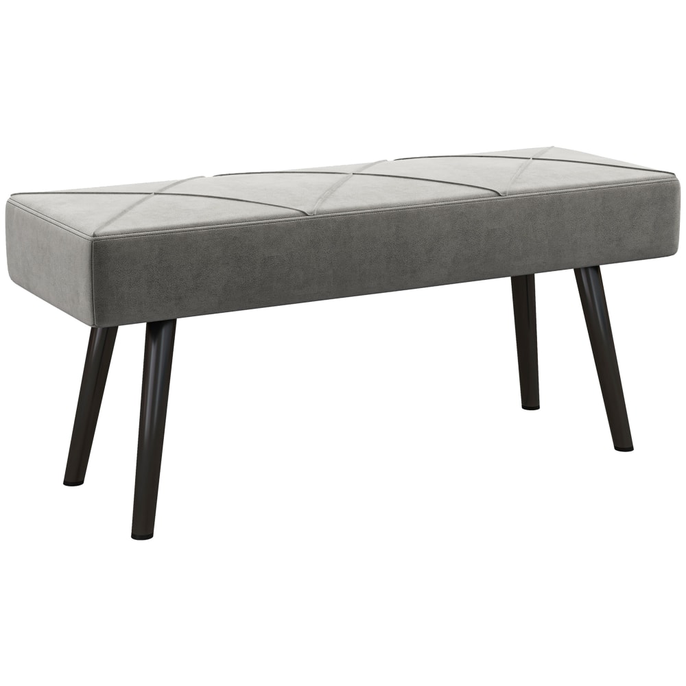 Banc bout de lit banquette velours cadre acier gris