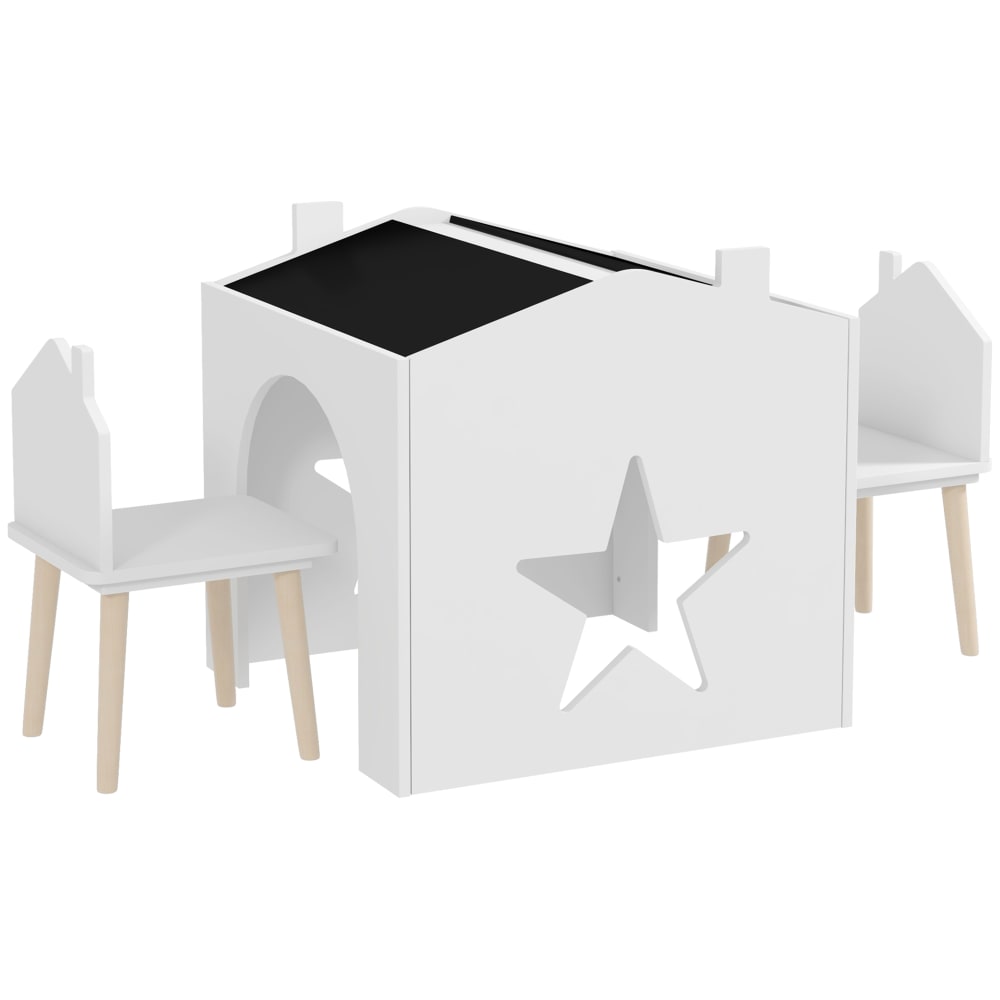 Ensemble table et chaises enfants plateau tableau noir pin blanc