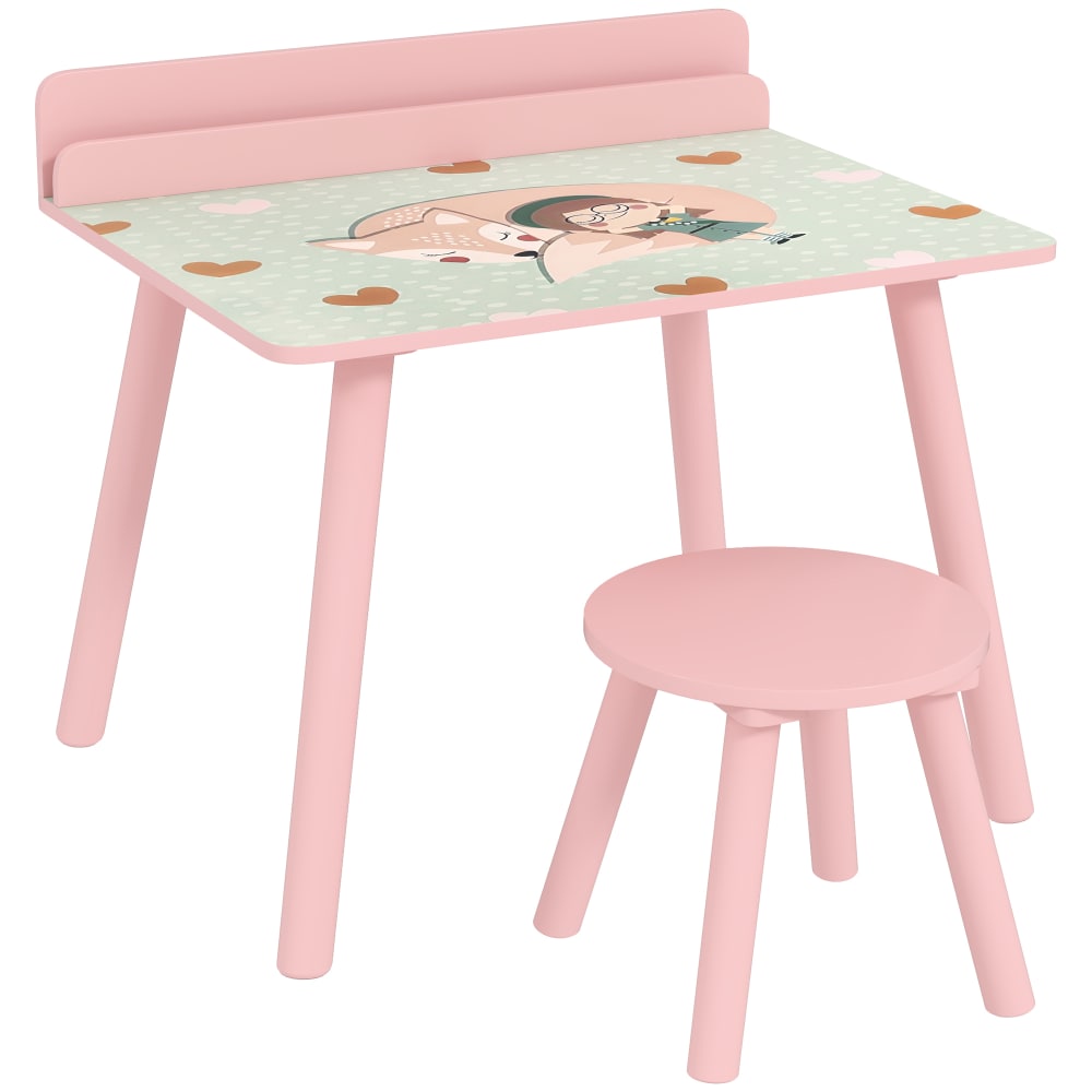 Ensemble table et chaise enfant avec porte-livres motifs d'ours rose