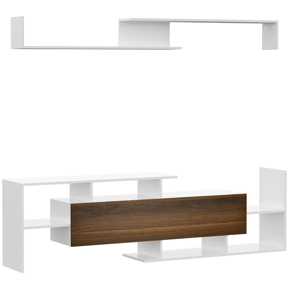 Ensemble meuble TV style contemporain en bois blanc et marron