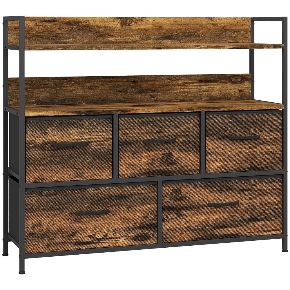 Homcom Rustikale Stoff-Stahl-Kommode, 5 Schubfächer style industrial Braun Pes - Polyester
