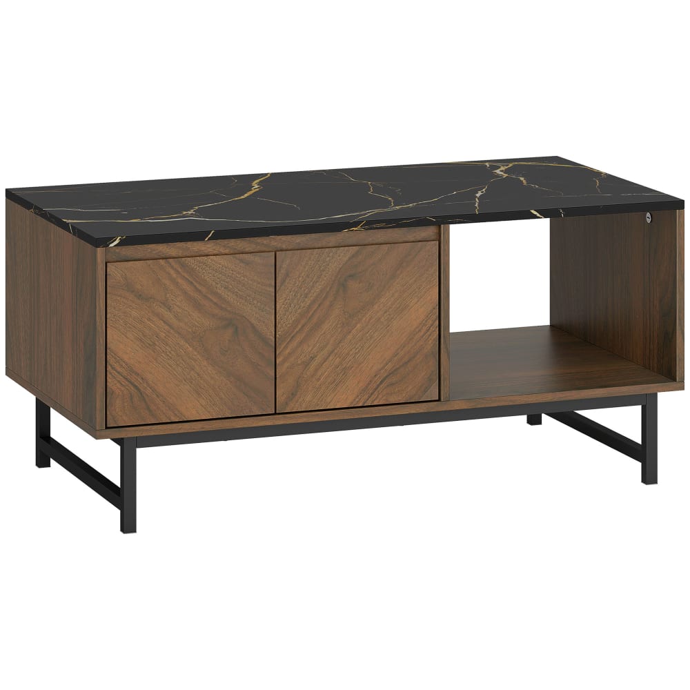 Table basse plateau effet marbre panneau de particules et MDF noyer