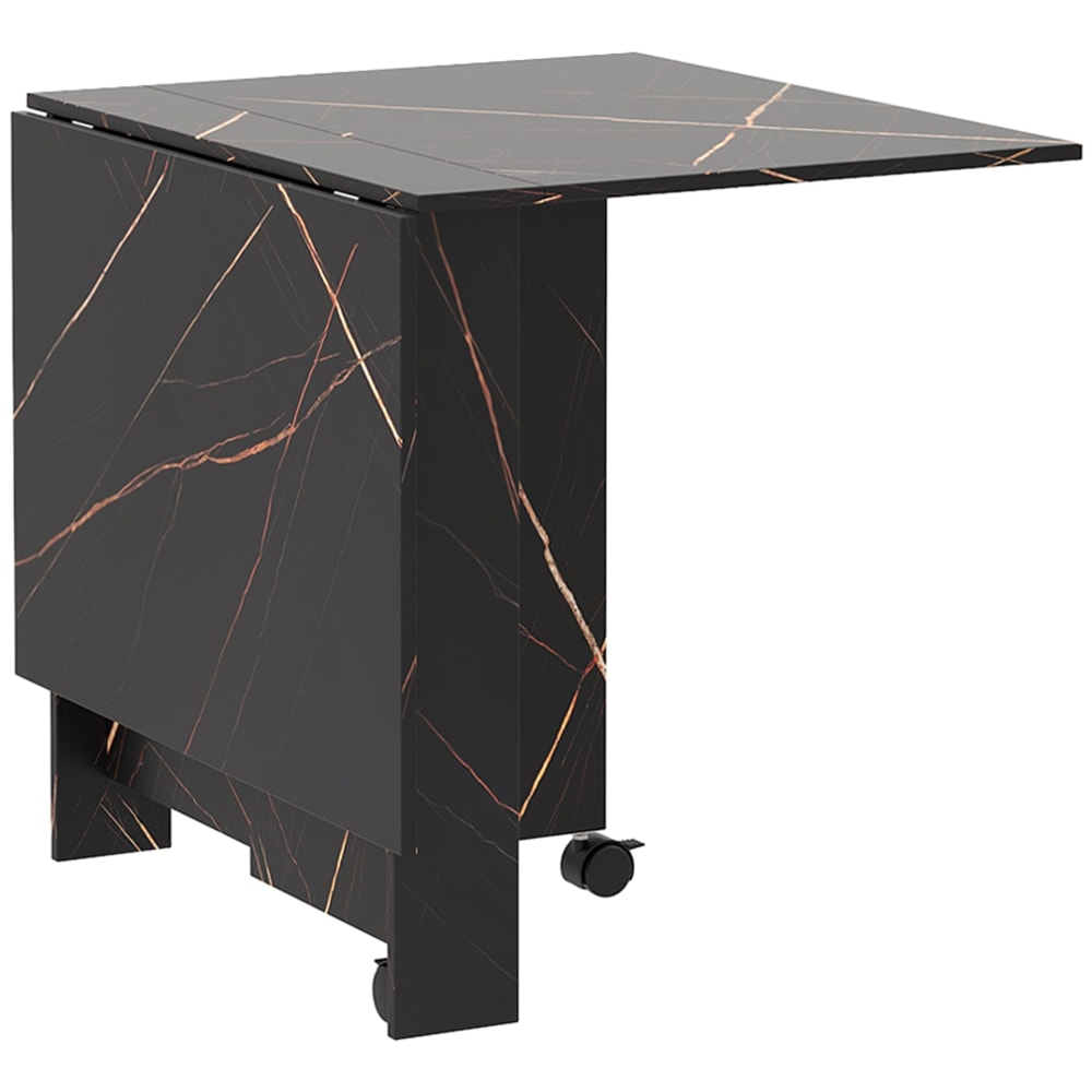 Homcom Marmorimitat-Schwarzer Metall-Klapptisch, 6-Personen Schwarz Spanplatte