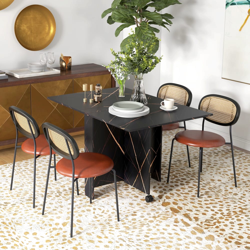 Marmorimitat-Schwarzer Metall-Klapptisch, 6-Personen - Maisons Du