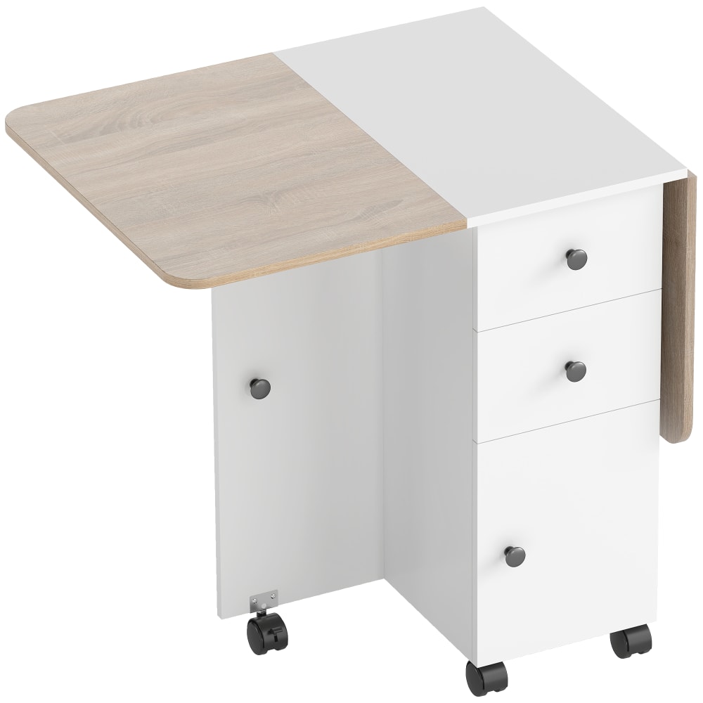 Table à manger pliante 2 plateaux rabattables métal blanc et chêne