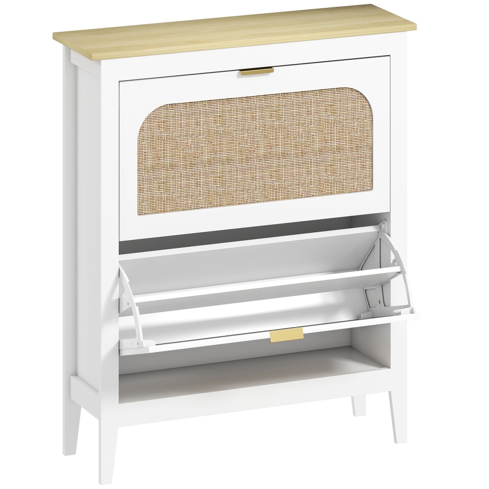 Meuble à chaussures portes effet cannage panneau de particules blanc