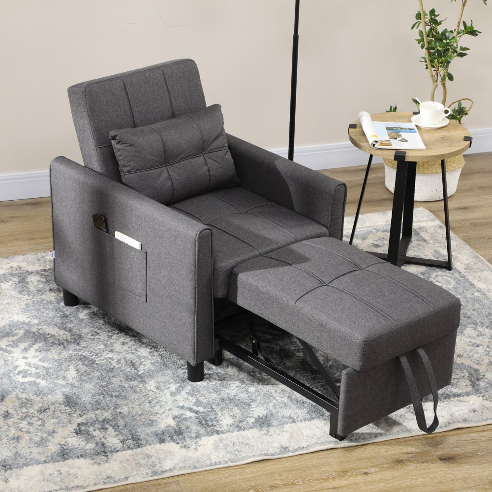 Fauteuil convertible 1 place dossier réglable tissu aspect lin gris