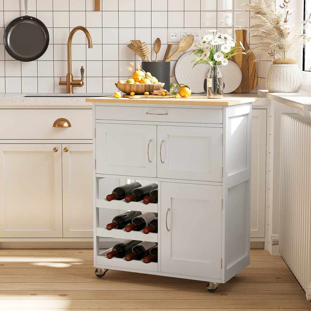 Küchenregal mit Flaschenfach & Holzfach, Weiß - Maisons Du Monde