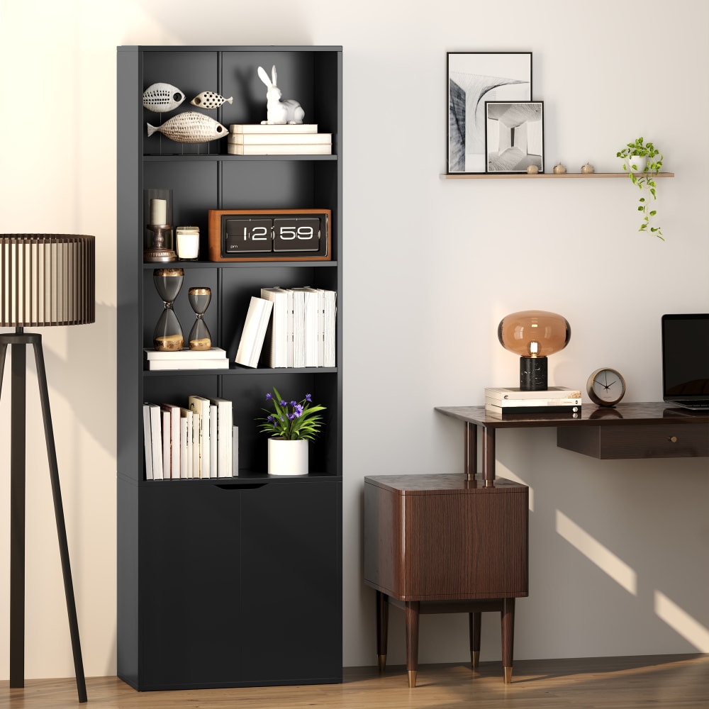Schwarze 4-Fach-Offen-Bibliothek mit 2 Türen - Maisons Du Monde