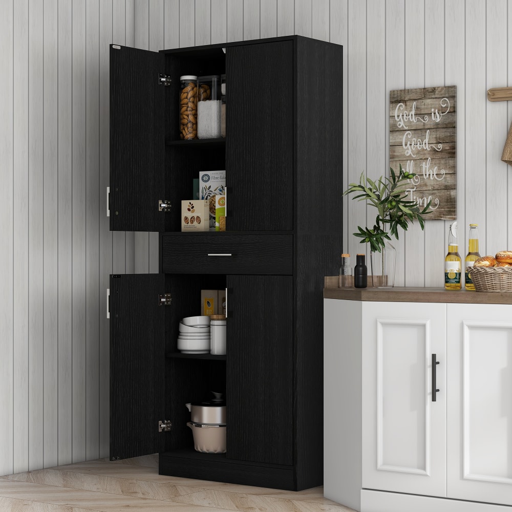 Buffet de cuisine 2 étagères réglables 4 portes 180h cm bois noir