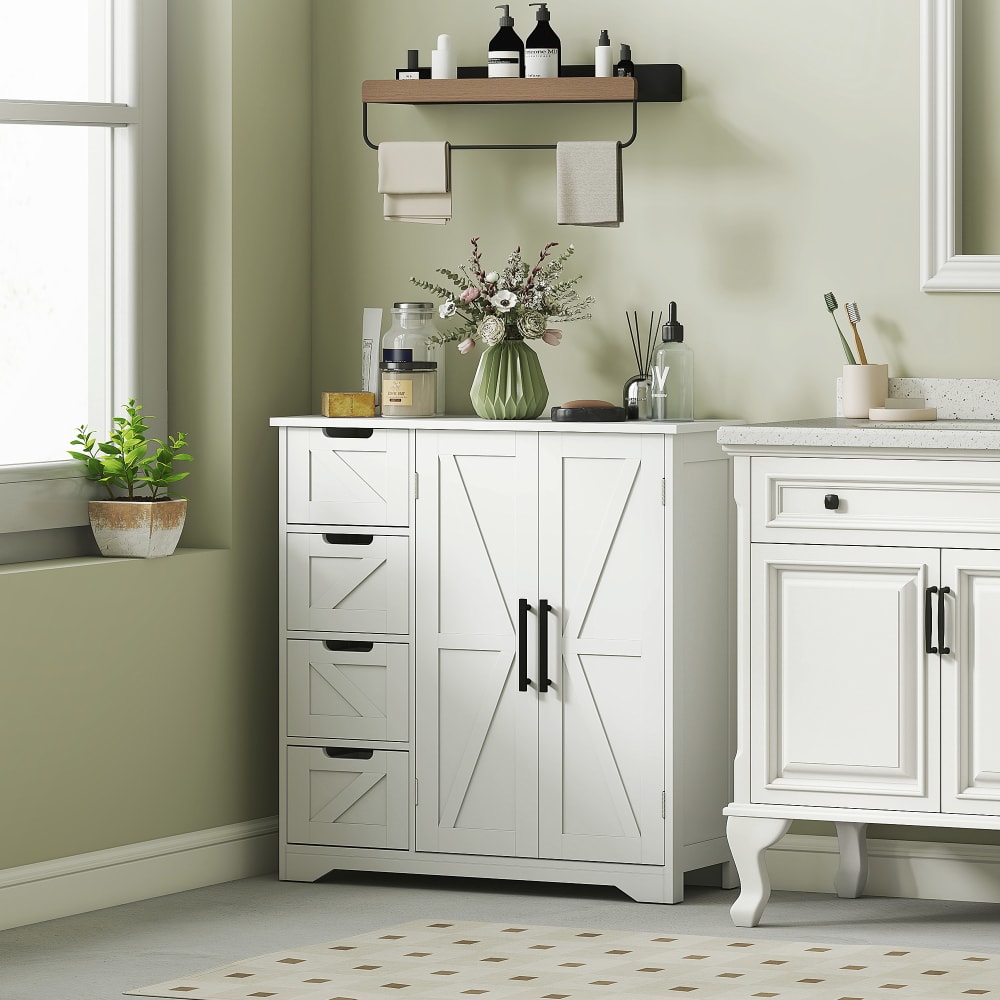 Meuble de salle de bain 4 tiroirs 1 placard bois blanc