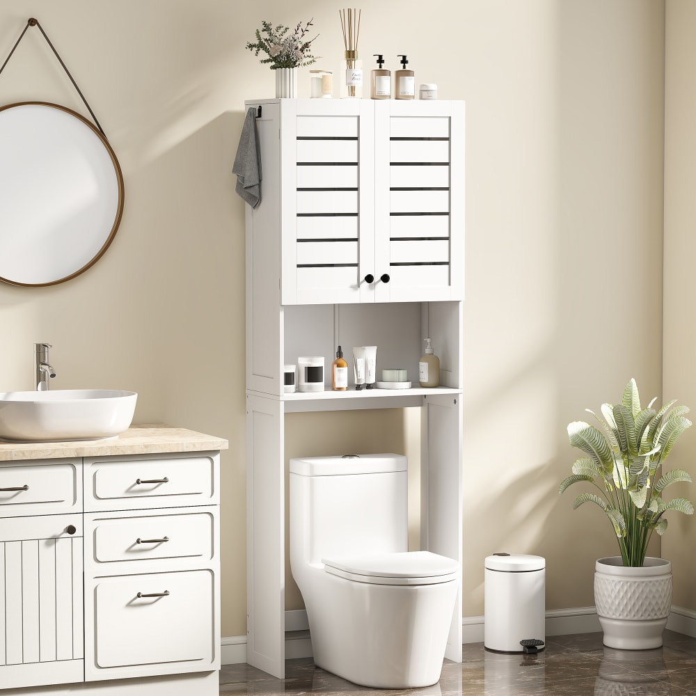 Meuble WC dessus de toilette/machine à laver étagères bois blanc
