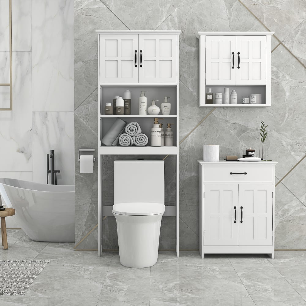 Meuble wc armoire de rangement salle de bain double porte blanc