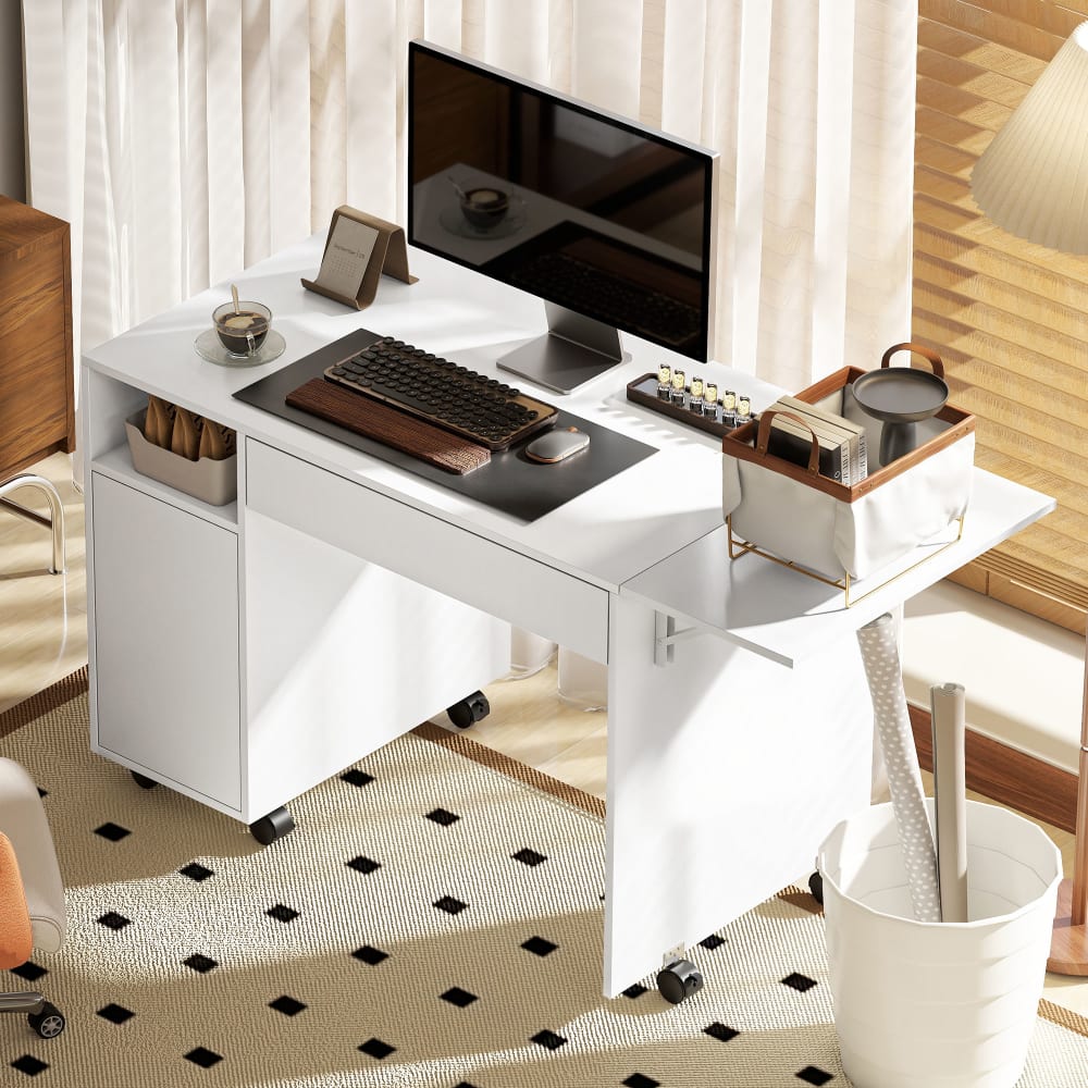 Rollcomputer-Schreibtisch, weißer Spanplatte - Maisons Du Monde