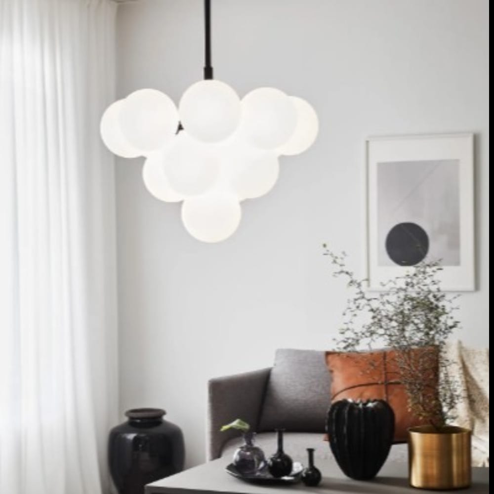Suspension 13xG9 verre opalin et métal noir — vue 4