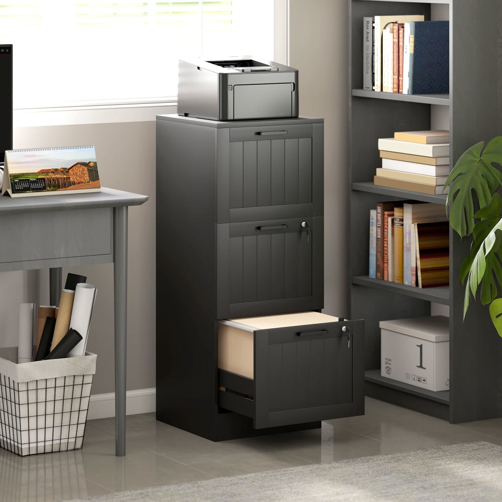 Caisson bureau mobile 3 tiroirs et serrure bois noir