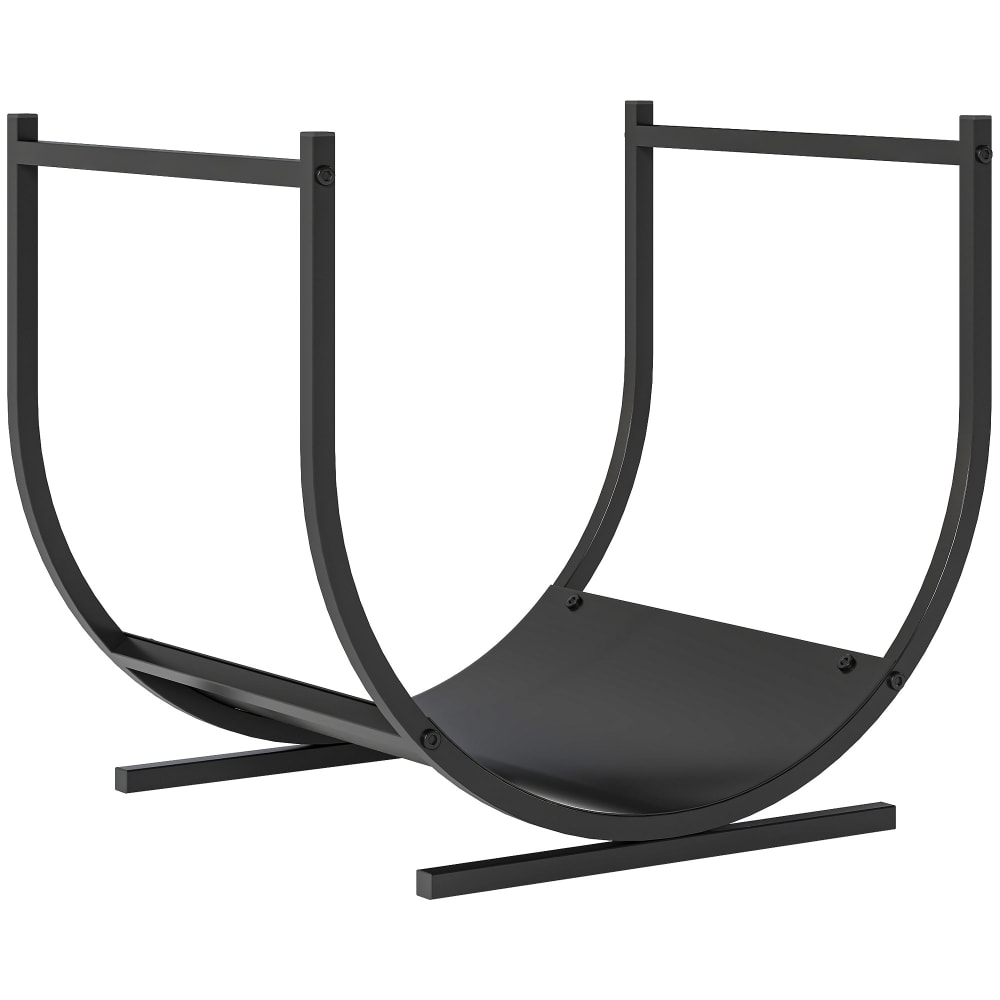Range-bûches incurvé pour intérieur et extérieur en métal noir Range-bûches incurvé pour intérieur et extérieur en métal noir