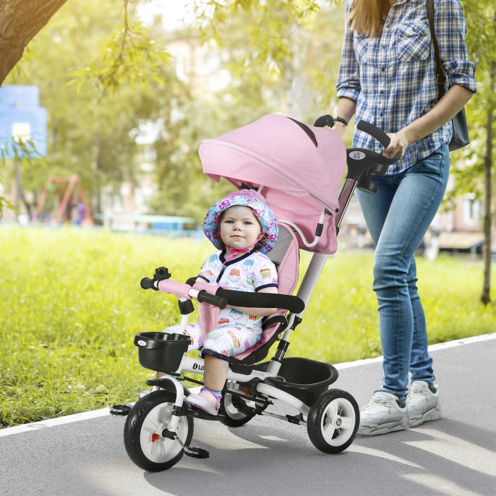 Tricycle bébé évolutif 6 en 1 avec siège réversible PP et métal rose