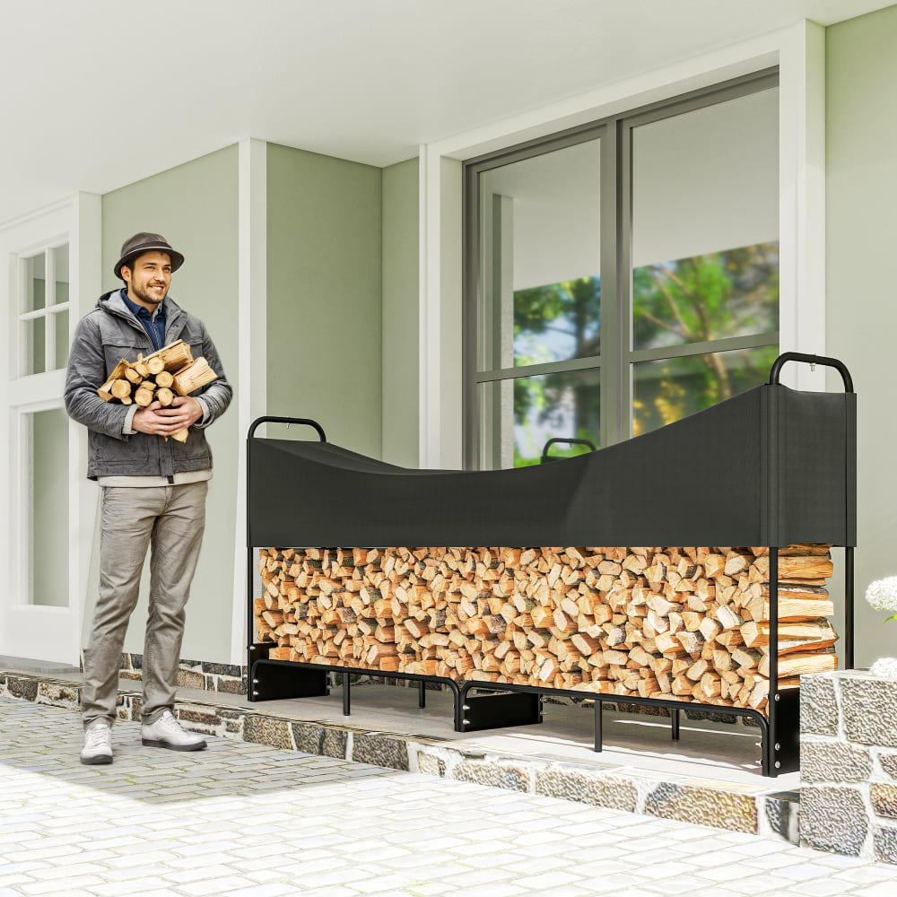 Range bûches extérieur acier couverture imperméable 600D Oxford noir