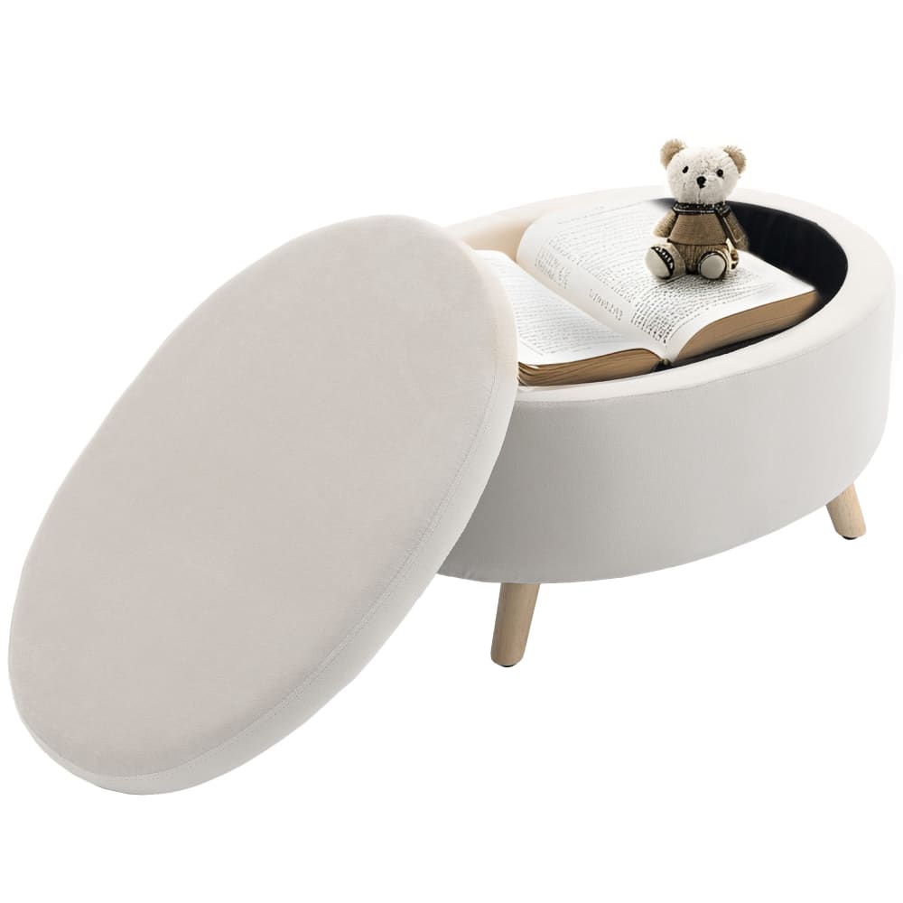 Tabouret de rangement coffre tabouret ovale velours beige