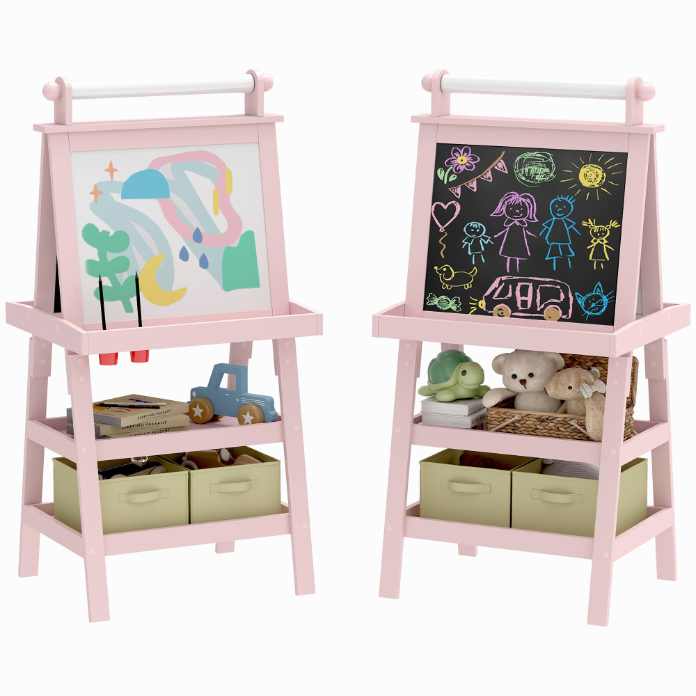 Tableau chevalet enfant double face bois rose
